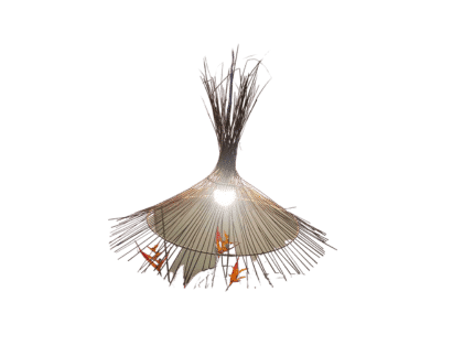 Suspension Chapeau L unique en fibres naturelles, luminaire léger et design pour un éclairage élégant.