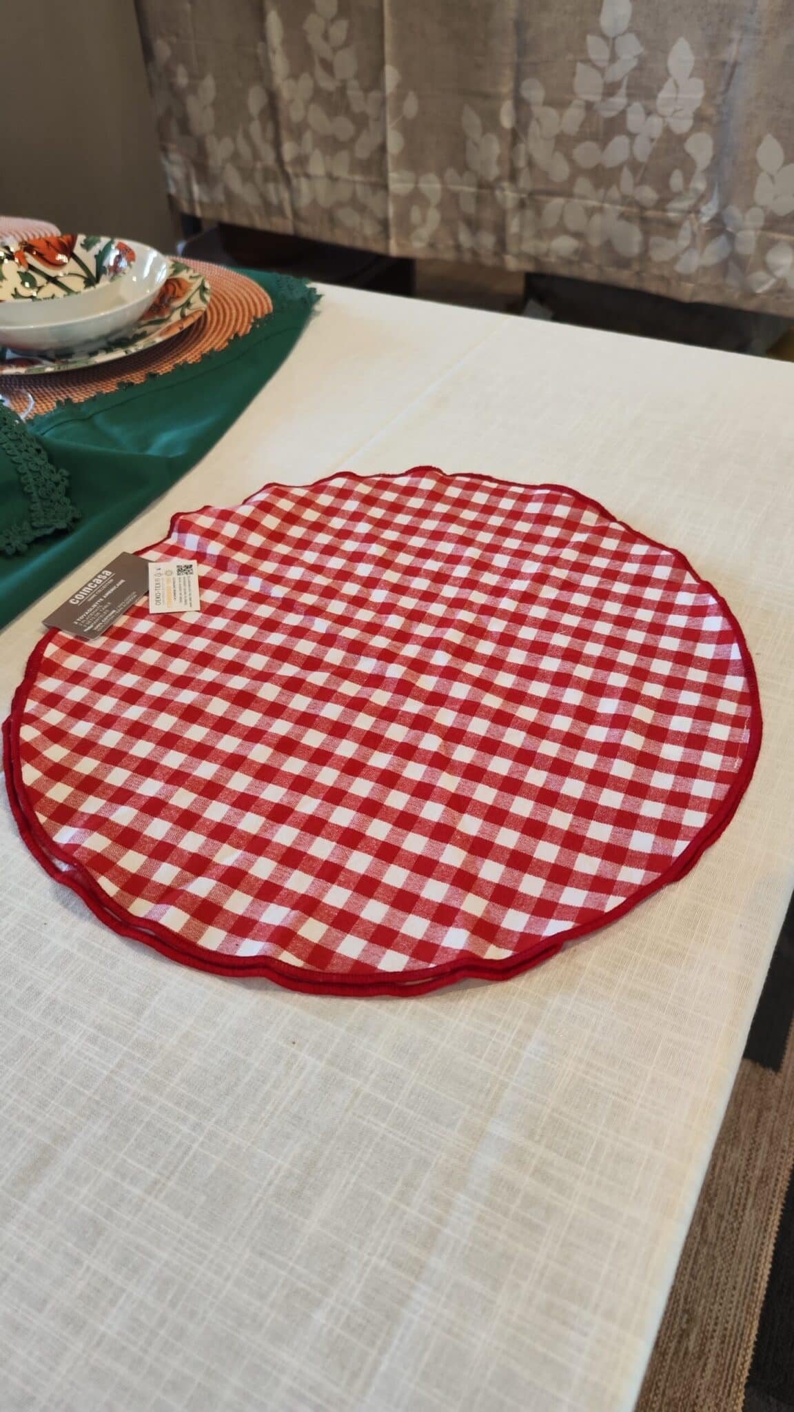 Lot de 2 sets de table ronds motif vichy rouge