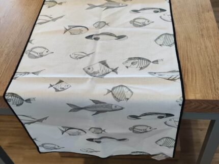 Chemin de Table Blanc Motif Poissons - 140 x 40 cm – Image 3