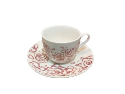 Tasse Expresso en Céramique avec Soucoupe - Motif Roses - Élégance Florale pour la Pause Café – Image 1