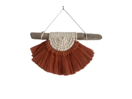 Décoration Murale Demi-Soleil en Macramé et Bois Flotté - Coloris Personnalisable (Modèle Terracotta) – Image 1