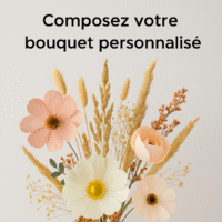 Bouquet de 6 fleurs personnalisé en papier crépon durable et fleurs séchées locales, création artisanale Murmure des Pétales, fabriqué à La Réunion. Design poétique et durable, idéal pour un cadeau d'anniversaire ou se faire plaisir.