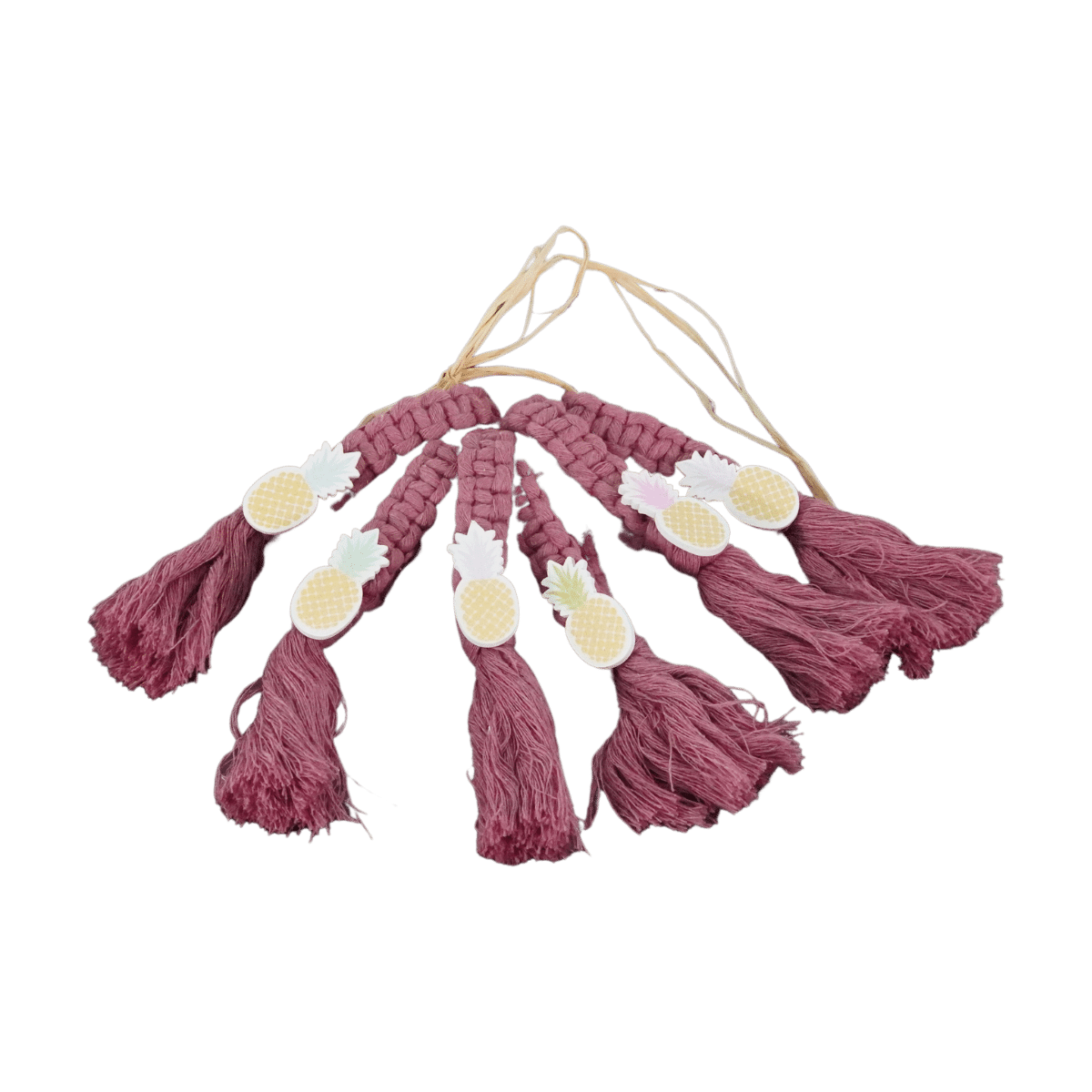 rond de serviette macramé artisanaux en coton, couleurs moutarde, parme et gris, décoration de table bohème fabriquée à La Réunion par La Fée Flores