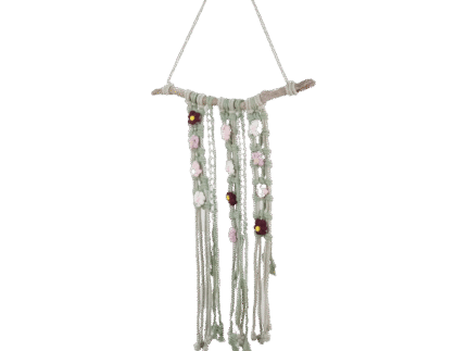 Suspension macramé « Bouton Parme » – Déco Nature | La Réunion