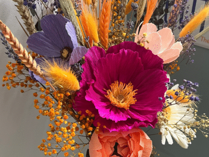 Bouquet Personnalisé 3 Fleurs en Papier Crépon & Fleurs Séchées – Murmure des Pétales | La Réunion – Image 6