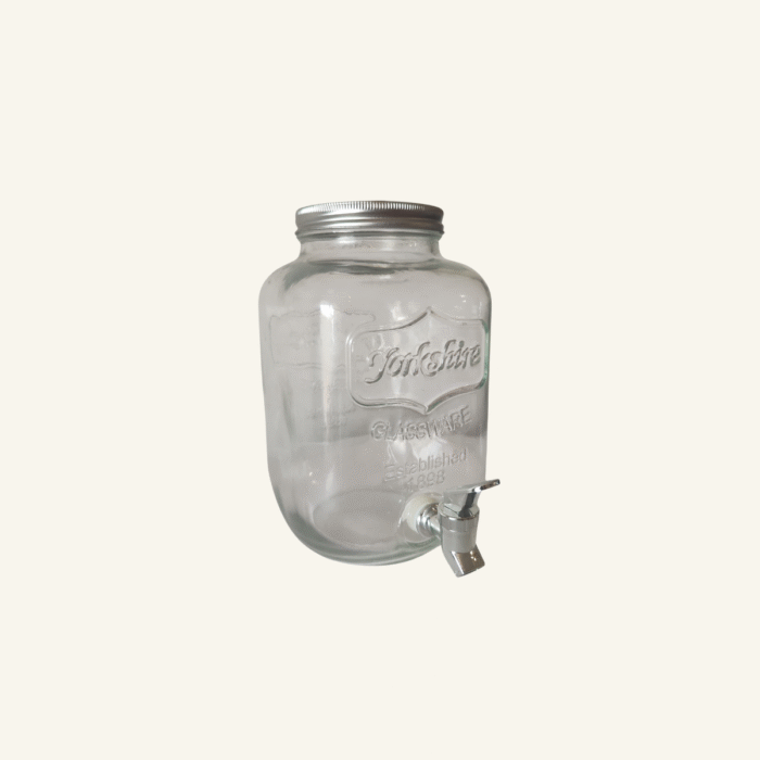 fontaine à boisson transparente avec couvercle en métal et robinet pour événement 974