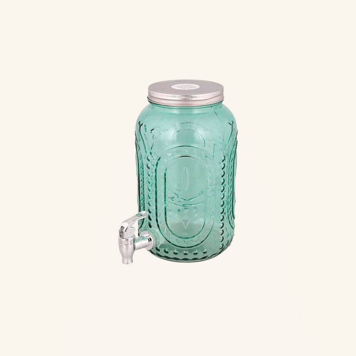 fontaine à boisson 3L en verre vert avec robinet chromé – location événement