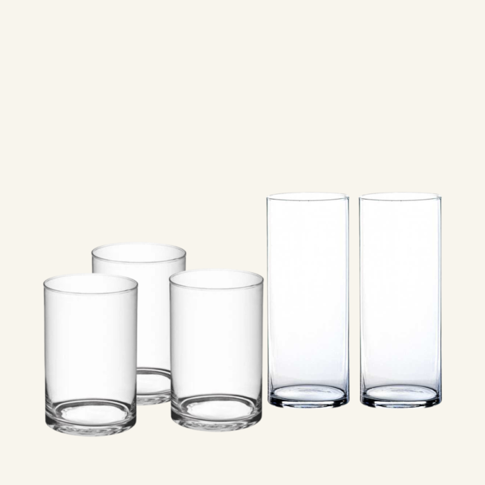 Lot de vases tubes cylindriques en verre pour décoration de table mariage à La Réunion